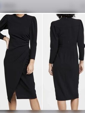 A.L.C. Black Long Sleeve Draped Midi Dress